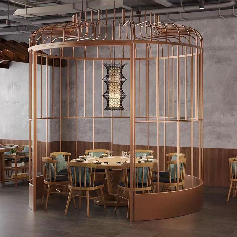 Custom Large Bird-Cage Stainless Steel Partition Wall Art Deco Restaurant Metal Room Dividers Screen Engineering for Decoration