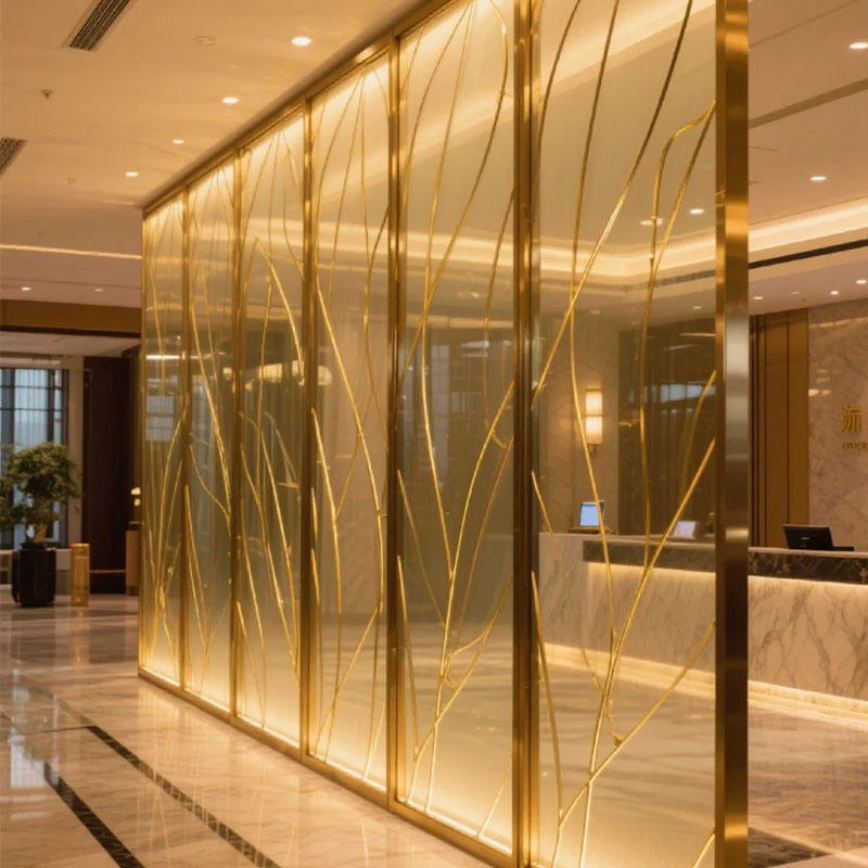 Custom Hotel Lobby Golden Laser Cutting Metal Screen Stainless Steel Waterproof Water Bubble Decorative Room Divider Partition