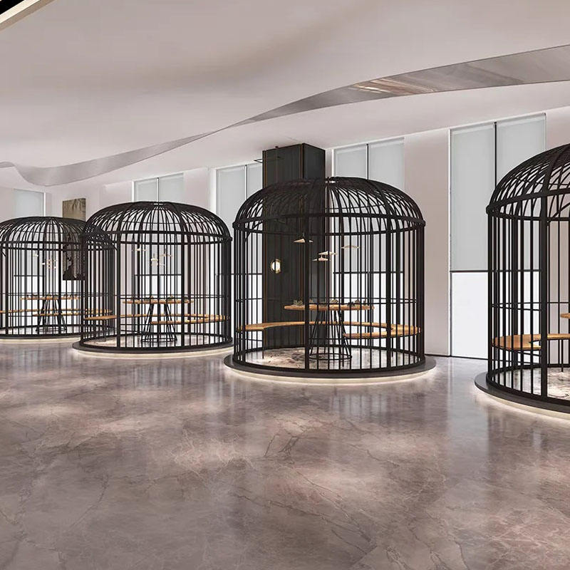 Engineering Outdoor Large Size Art Deco Bird-cage Metal Screen Custom Restaurant Stainless Steel Frame Decorative Partition Wall