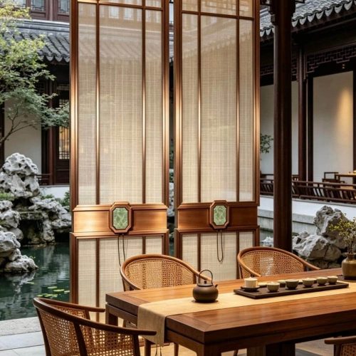 High-end customizable metal room divider with inlaid multi-color gemstones creating a luxurious focal point
