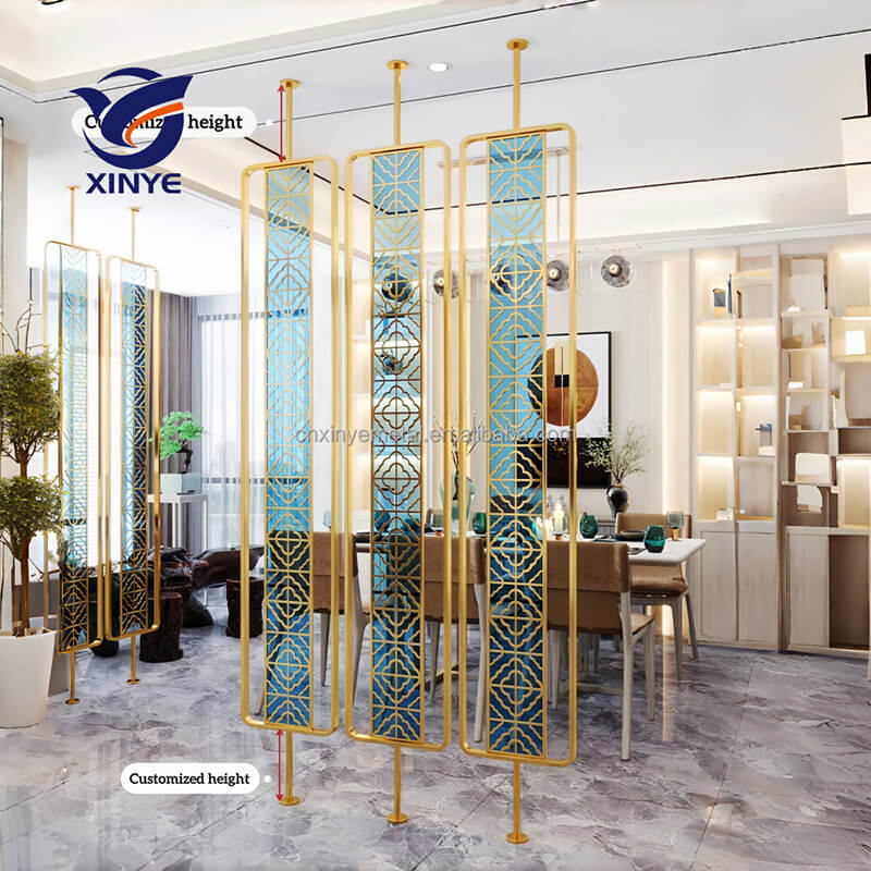 Nordic Light Luxury Rotatable Toughened Glass Screen Divider 24K Nano Spray Paint Stainless Steel Frame Telescopic Partition