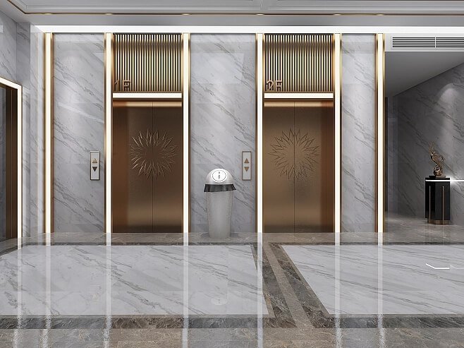 Luxury gold stainless steel elevator frame with brushed finish for modern building lobby entrance and elevator door surround