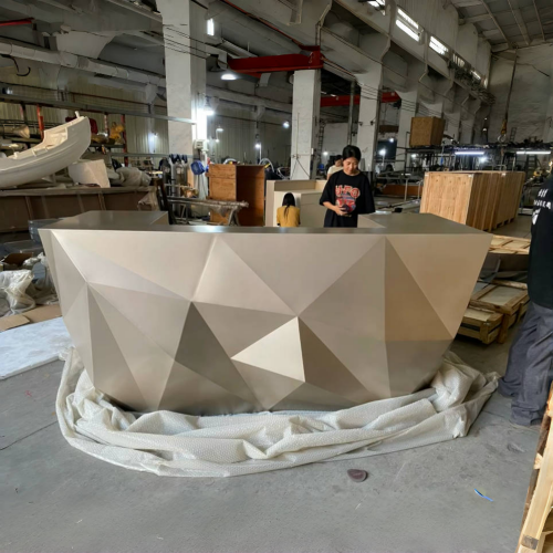 Customizable golden stainless steel reception desk by XinYe Metal, modern office front desk with sleek golden finish