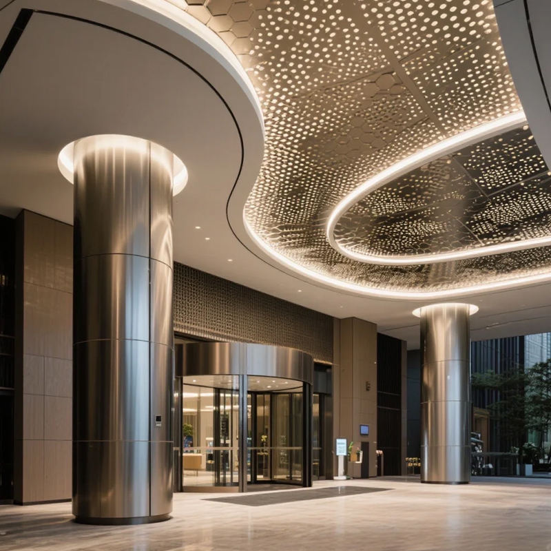 Office Building Stainless Steel Decorative Cladding Pillar Covering Engineering Hotel Metal Curved Column Cover