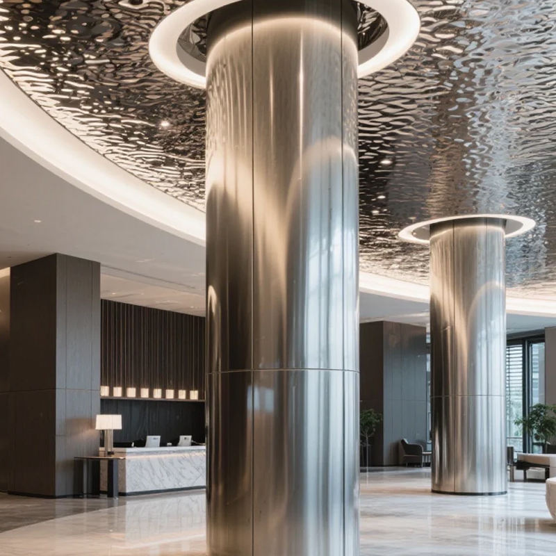 Custom Interior Metal Column Cover Decorative Curved Stainless Steel Pillar Covering for Hotel Lobby