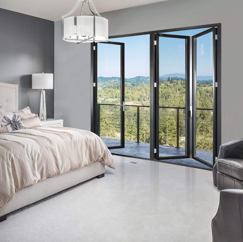 Large View Glass Interior Accordion Folding Doors Balcony Outdoor Patio Stainless Steel Door Frame Well