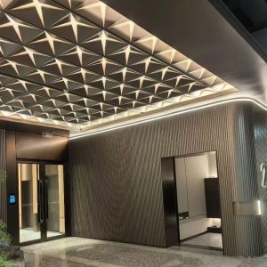 XinYe Metal artistic metal ceiling installation designed for a luxury hotel grand lobby interior