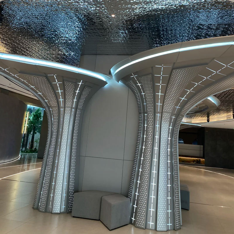 Shopping Mall Openwork Stainless Steel Cladding Pillar Covering Engineering Decorative Curve Custom Metal Column Cover