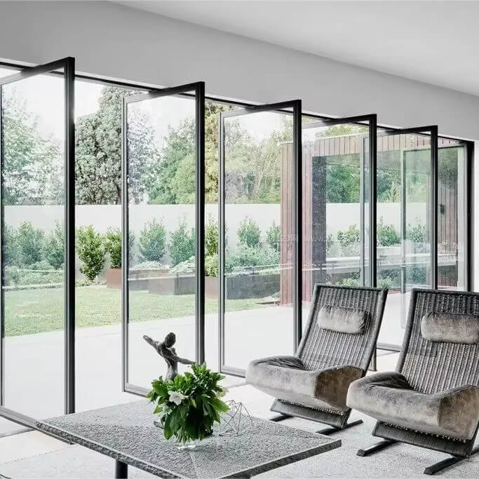 Stainless Steel Frame Glass Patio Gate Movable Partition Wall Folding Sliding Accordion Doors for Office Villa Airports Museums