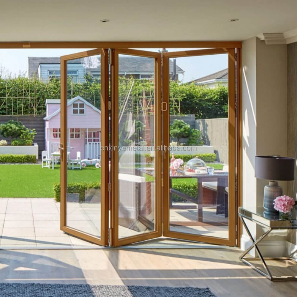 Stainless Steel Glass Folding Sliding Patio Doors Anti-Theft Bifold Main Entrance Front Door for Hall Application