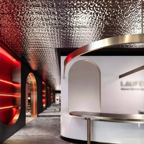 XinYe Metal water ripple stainless steel ceiling panels installed in a KTV entertainment venue interior