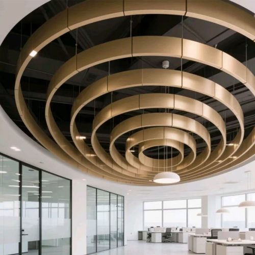 XinYe Metal custom gold stainless steel ceiling installation for an international hotel project lobby