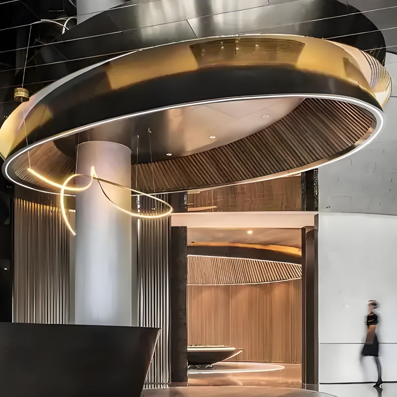 Custom Modern Hotel Lobby Metal Interior Decorative Fireproof Ceiling with Ceiling Grid Stainless Steel Irregular Shape