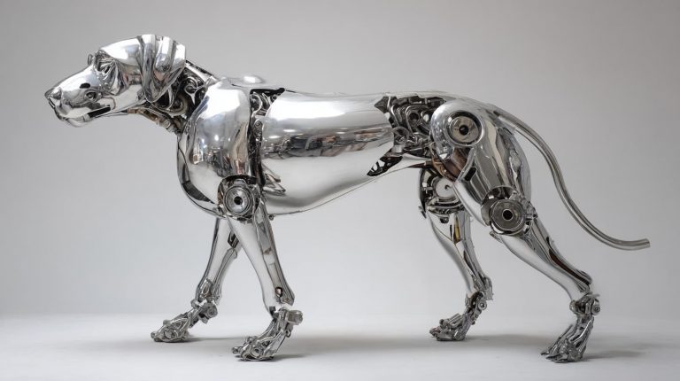 Polished stainless steel dog sculpture custom size for luxury villa entrance