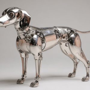 Minimalist stainless steel dog sculpture custom design for contemporary garden decor