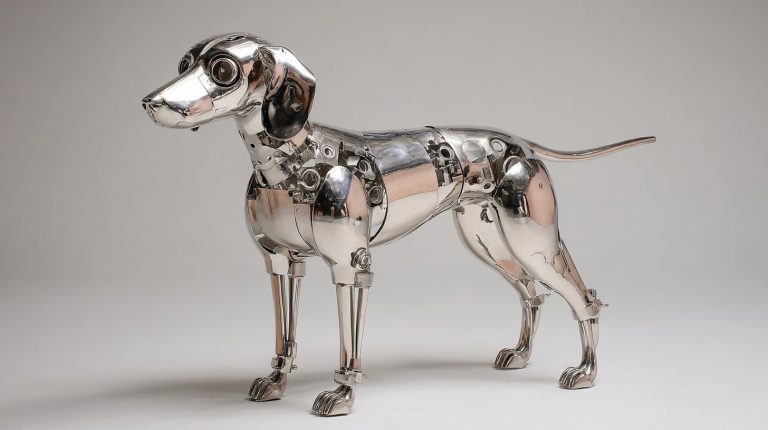 Minimalist stainless steel dog sculpture custom design for contemporary garden decor