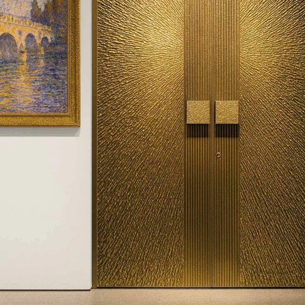 Brushed gold stainless steel sheet metal panel with fine grain texture for interior wall cladding