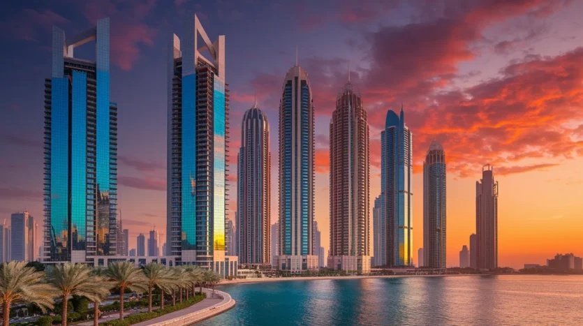 Modern high‑rise buildings in Dubai and Abu Dhabi with prominent stainless steel exteriors from specialist engineering contractors.