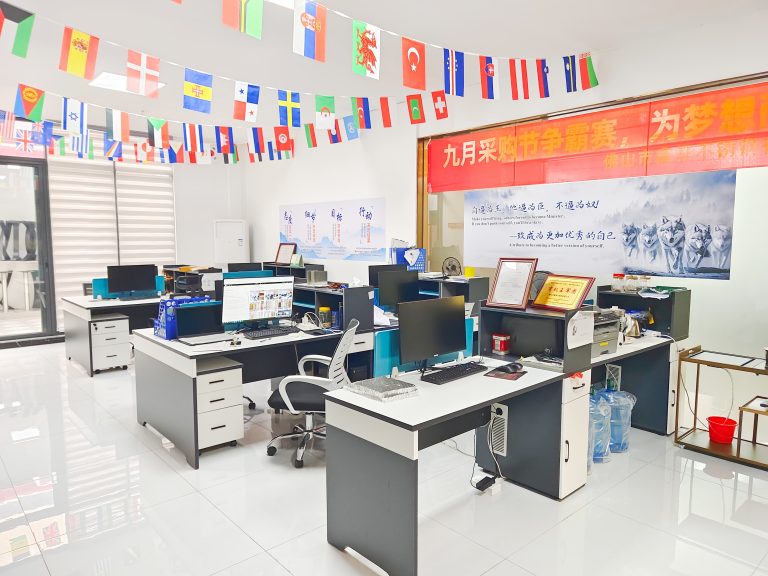 XinYe Metal modern office interior with spacious workstations and corporate branding.