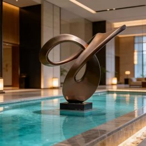 Elegant outdoor water sculpture crafted from corrosion-resistant stainless steel