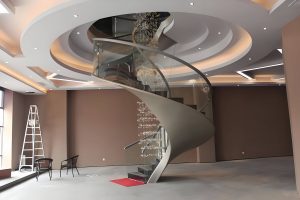 custom high-end villa staircase luxury metal design with oak treads