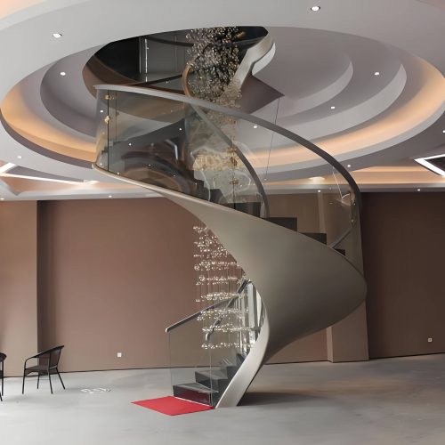 custom high-end villa staircase luxury metal design with oak treads