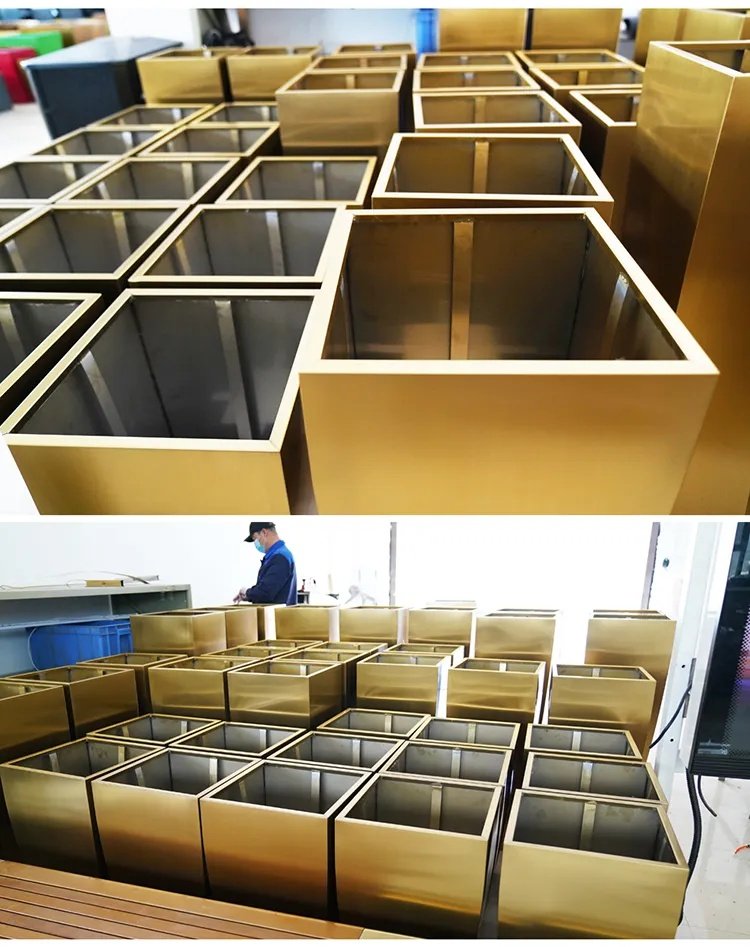 Gold-colored stainless steel planter with color coating finish from XinYe Metal, ideal for modern home decor and garden use.