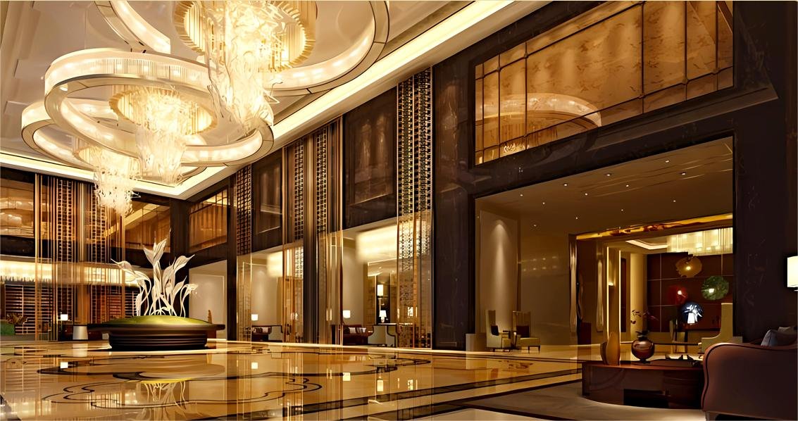 XinYe Metal stainless steel decorative engineering project case with metal ceiling, metal curtain wall, and birdcage partition.