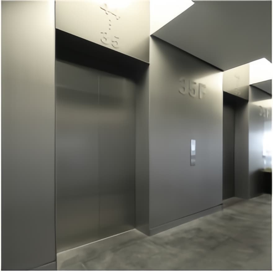 Installed stainless steel honeycomb panels on elevator lobby curtain walls, showing a seamless, reflective surface with clean joint lines and a sophisticated commercial interior finish.