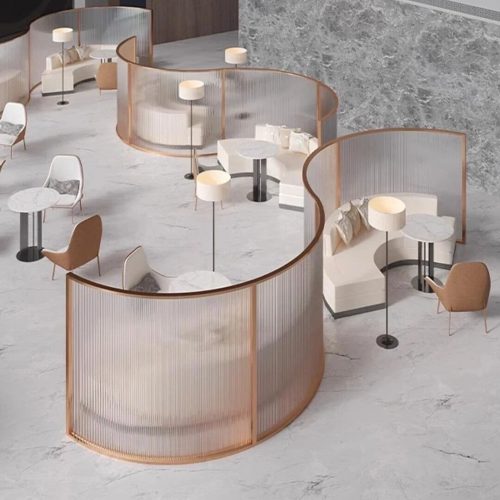 Semi-open S-shaped privacy partition from XinYe Metal for restaurant and lounge separation
