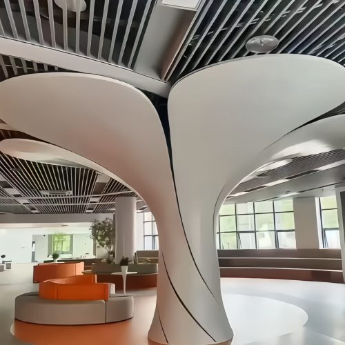 Custom flower-shaped metal column for high-end club by XinYe Metal, artistic stainless steel design.