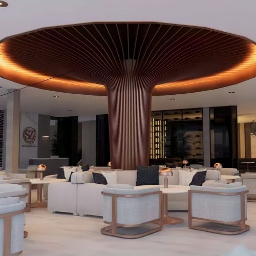 Custom umbrella-shaped rust-resistant stainless steel metal column cladding for reception hall by XinYe Metal.