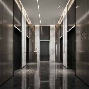Custom premium office building elevator decorative door frame with brushed stainless steel finish by XinYe Metal