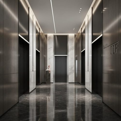 Custom premium office building elevator decorative door frame with brushed stainless steel finish by XinYe Metal