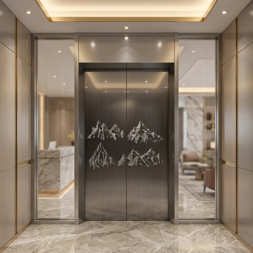 Customizable elevator decorative door panels for large shopping malls