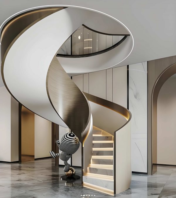 ustom light luxury villa staircase metal and glass modern elegant design