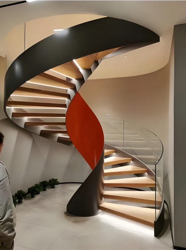 metal spiral staircase with curved glass balustrade custom