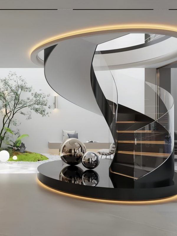 glass and metal spiral staircase modern custom design