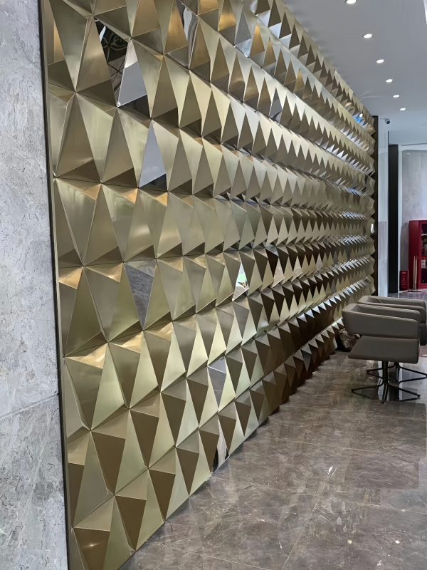 Copper finish stainless steel metal curtain wall by XinYe Metal, elegant architectural facade.