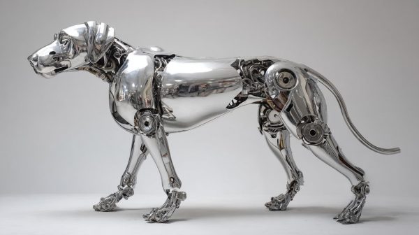 Polished stainless steel dog sculpture custom size for luxury villa entrance