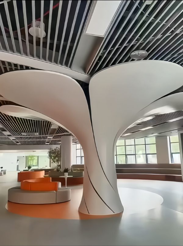 Custom flower-shaped metal column for high-end club by XinYe Metal, artistic stainless steel design.
