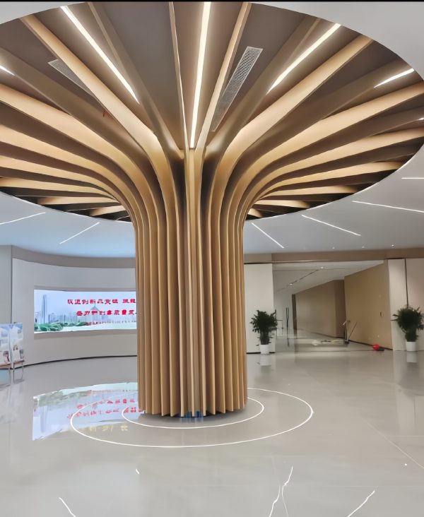 Custom gold metal column for office building by XinYe Metal, elegant stainless steel cladding.