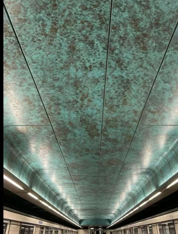 Custom copper green stainless steel ceiling for subway station by XinYe Metal.