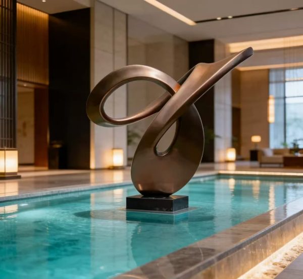 Elegant outdoor water sculpture crafted from corrosion-resistant stainless steel