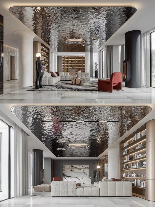 Wavy metallic surface texture resembling water ripples for facade decoration